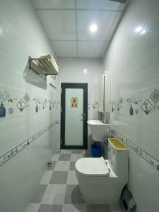 潘郎Phuong Linh Mini Hotel的白色的浴室设有卫生间和水槽。