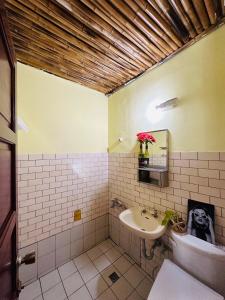 古坑石壁大饭店的一间带卫生间和水槽的浴室