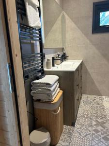 OudenboschHet Blij Hen的浴室配有盥洗盆、镜子和毛巾