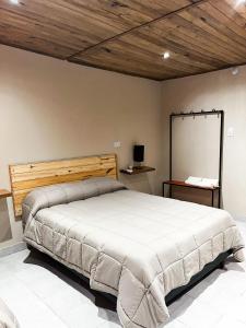 VinchinaFinca German的卧室配有一张大床,墙上设有一张木板