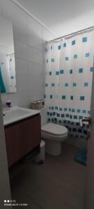 圣地亚哥Departamento nuevo y cómodo的带浴缸、卫生间和盥洗盆的浴室