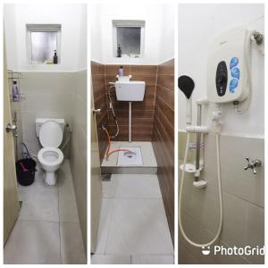 巴生Akmal Homestay Klang的浴室的两张照片,配有卫生间和水槽