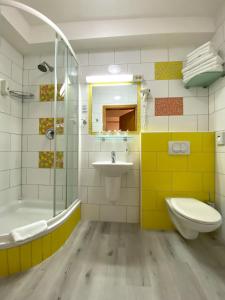 马里博尔Guest House Mlada lipa的一间带水槽、淋浴和卫生间的浴室