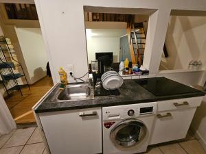 希尔蒂盖姆La petite maison的厨房配有水槽和洗衣机