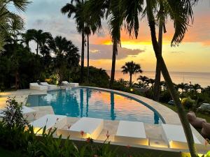 德赛Residence AU 'TI SUCRIER的棕榈树和日落的游泳池