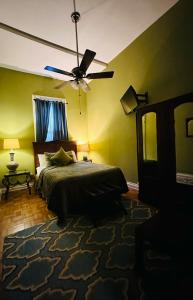 新奥尔良The Dragonfly Guest House的一间卧室配有一张床和吊扇