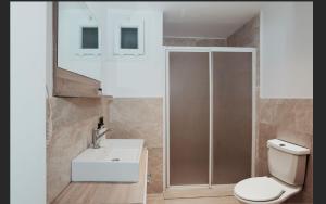 伊兹密尔Ada Apart Otel的浴室配有卫生间、盥洗盆和淋浴。