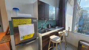 圣佩德罗拉拉古纳luxury atitlan suites的一个带水槽和柜台的小厨房