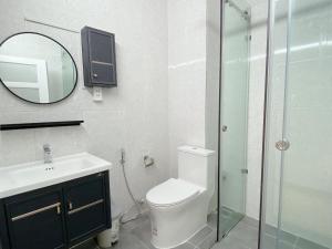 胡志明市SAIGONESE Studio的一间带卫生间、水槽和镜子的浴室