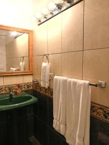 San JuanChavenogue Hotel的浴室配有盥洗盆、镜子和毛巾