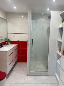 多列毛利诺斯APARTAMENTO CON VISTAS AL MAR的带淋浴和盥洗盆的浴室