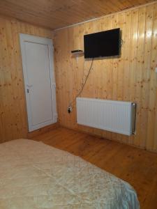 沃利乌格乡Vilele Birta的一间卧室配有一张床,墙上配有电视