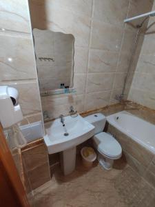 布哈拉GOLDEN MINARET by Terrace的浴室配有盥洗盆、卫生间和浴缸。