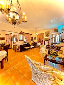 波罗斯Odysseas ART Villa的大型客厅配有家具和吊灯