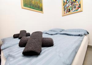巴尼亚卢卡Apartmani Sebastijan的床上有两块棕色的物体