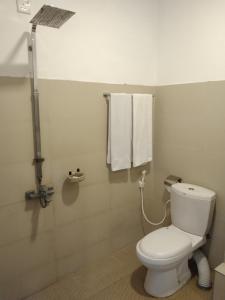 蒂瑟默哈拉默Hotel Sapid Luck Yala Safari的一间带卫生间、淋浴和毛巾的浴室