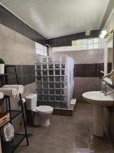 埃尔瓦斯Quinta da Ponte das Hortas 1的浴室配有盥洗盆、卫生间和盥洗盆。