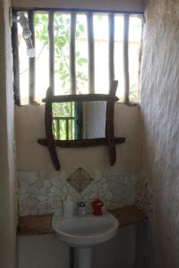 伊尔哈德博伊巴Eco Casa di Barro Hospedagem e Hostel的一间带水槽和镜子的浴室