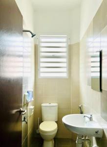 Kampung Saberang BalokCozy Scandi home @ Balok!的一间带卫生间、水槽和窗户的浴室