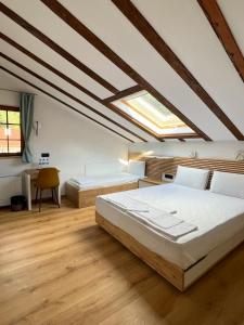大特尔诺沃Villa Ksilifor的一间卧室设有两张床和天窗