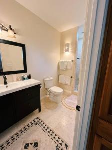 圣地亚哥OB Paradise的一间带卫生间、水槽和镜子的浴室