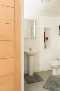普雷斯顿Cozy Studio Flat for Rent的白色的浴室设有水槽和卫生间。