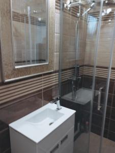 BrusVila Mihajlovic的一间带水槽、镜子和淋浴的浴室