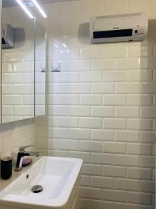 LeunovoLeunovo Adventure Villa的白色的浴室设有水槽和镜子