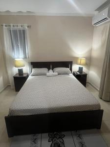 Los ParedonesStylish Stay Ciudad Juan Bosch的一间卧室配有一张大床和两盏灯