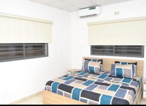 伊巴丹Ibadan Serviced Apartments的一间卧室设有一张床和两个窗户。