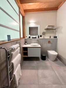 Arthur's Bay千洞湾度假酒店的一间带卫生间、水槽和镜子的浴室