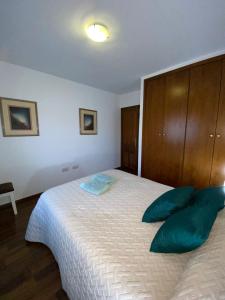 摩拉鲁比罗franlau的一间卧室配有一张带蓝色枕头的大床