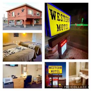 沙姆罗克Western Motel的一家汽车旅馆的四张照片拼贴