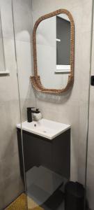 萨格勒布POMODORO ROOMS的一间带水槽和镜子的浴室