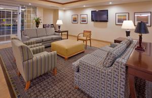 堪萨斯城堪萨斯城东北烛木套房酒店的带沙发和电视的客厅