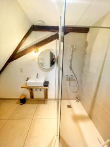 埃圭斯海姆Chambre Pastis的带淋浴和盥洗盆的浴室