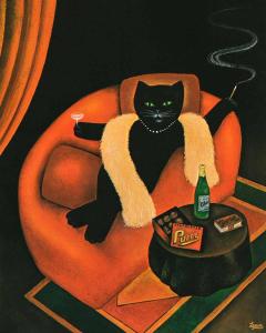 萨兰达Lost At Sea的一张坐在橙色椅子上的黑猫画