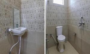 莫尔吉姆FabExpress Morjim Sea Waves的浴室的两张照片,配有卫生间和水槽