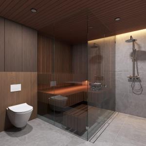 萨利色尔卡Aurora Collection的一间带卫生间和淋浴的浴室