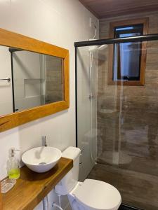 弗洛里亚诺波利斯BeMyGuest Floripa的浴室配有卫生间、盥洗盆和淋浴。
