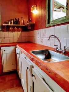 普埃洛湖Mi Casa Tu Casa的厨房配有水槽和木制台面