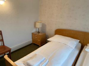 WattwilHotel National的一间卧室,配有一张床和床头灯