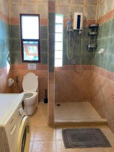 波普托苏梅岛绿色生活公寓的浴室配有卫生间、淋浴和洗衣机。