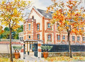 埃佩尔奈厄杰纳别墅酒店的秋天一幅房子的画