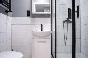 罗兹Prywatny pokój z prywatną łazienką - Senatorska 36的浴室配有卫生间、盥洗盆和淋浴。