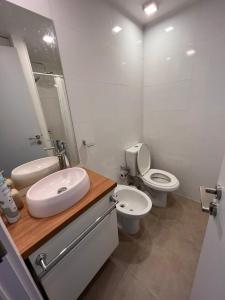 埃斯特角城Edificio Pinheiros的白色的浴室设有水槽和卫生间。
