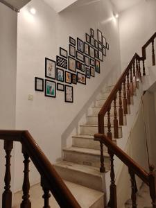蓬蒂切里Unpack Hostel的墙上有照片的楼梯