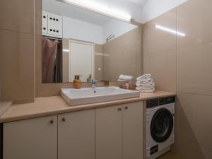 雅典Marousi Cozy Apartment的一间带水槽和洗衣机的浴室