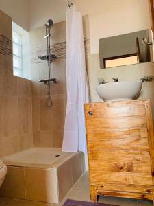 塔那那利佛意阿瑞姆巴托酒店的一间带水槽、卫生间和淋浴的浴室