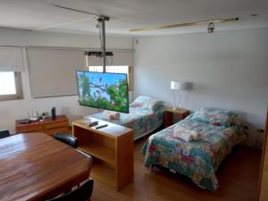 圣路易斯Vía Lavalle Suites 1的客厅配有床、桌子和电视